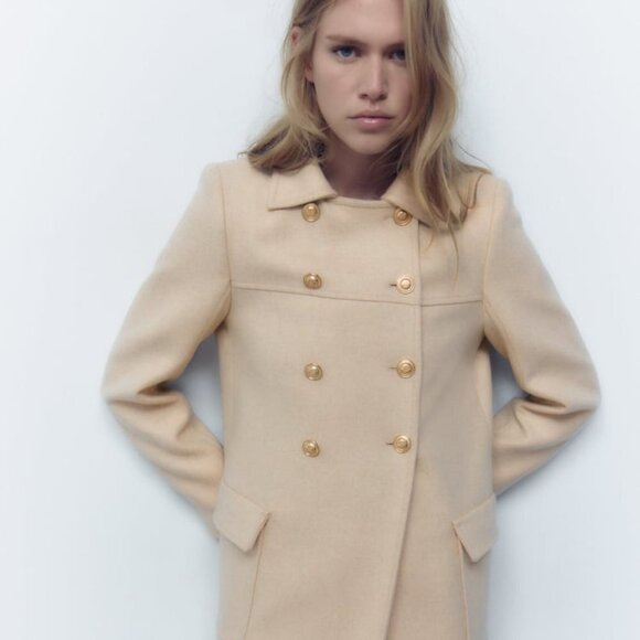 NEW Zara Women's WOOL BLEND Double-breasted Coat Sand - Picture 5 of 11